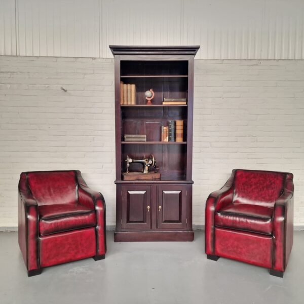 Crawley Classic Chesterfield Fauteuils SET - Antiek Rood, Leer