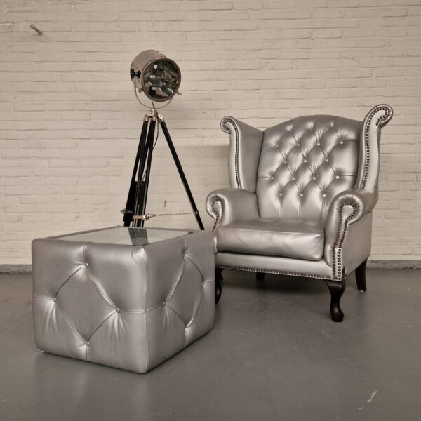 King Classic Chesterfield Fauteuil - Zilver, Leer