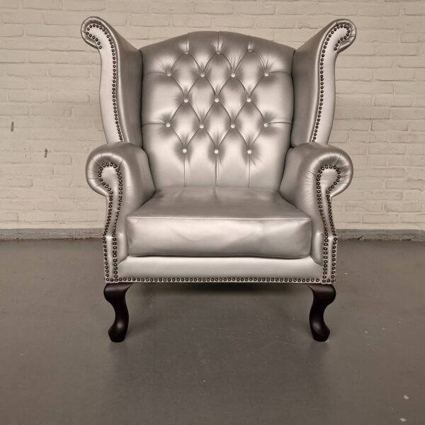 King Classic Chesterfield Fauteuil - Zilver, Leer