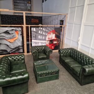 Chesterfield Brighton Antiek Groen - 1+2+3-zits Bankset met Salontafel