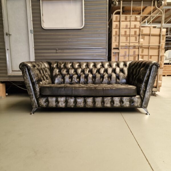 Chesterfield Royal 3-zits bank – Leer, Antiek Zilver