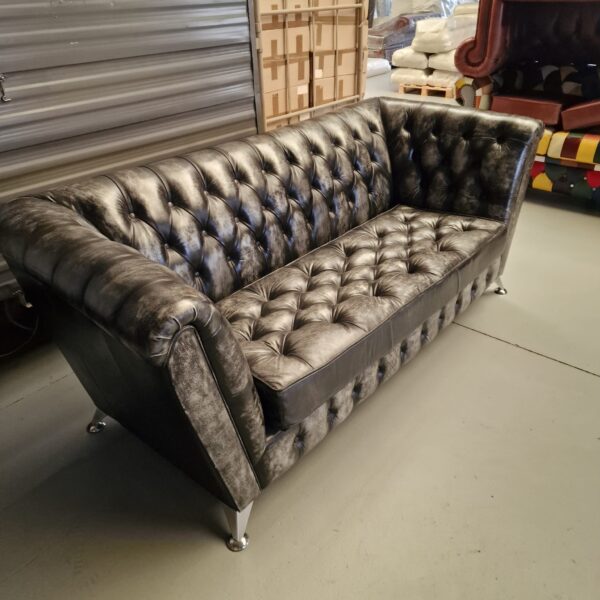 Chesterfield Royal 3-zits bank – Leer, Antiek Zilver