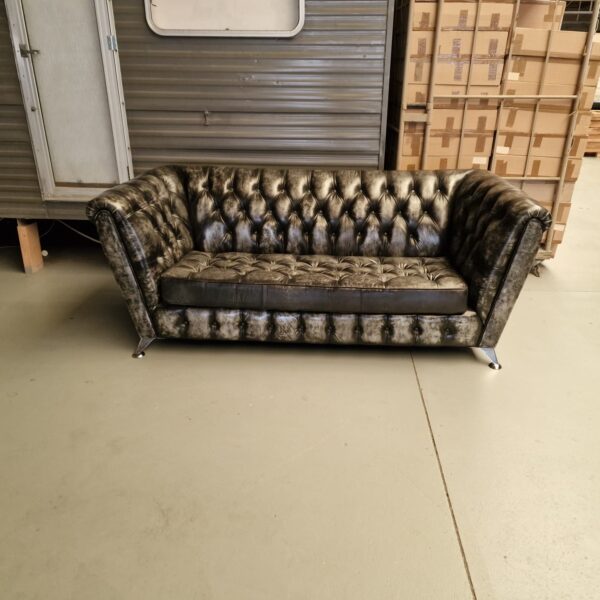 Chesterfield Royal 3-zits bank – Leer, Antiek Zilver