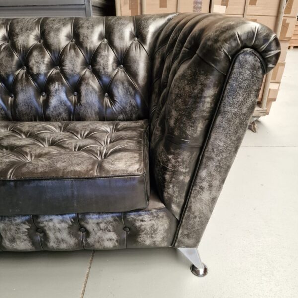 Chesterfield Royal 3-zits bank – Leer, Antiek Zilver