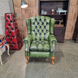 Lazychester relaxfauteuil (M) - Antiek Limoen Groen met knopenzit
