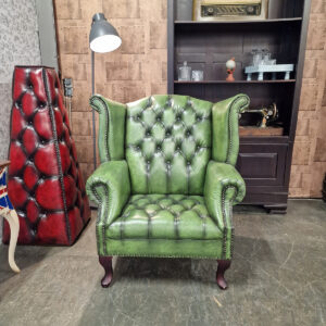 King Fauteuil - Antiek limoen groen met knopenzit