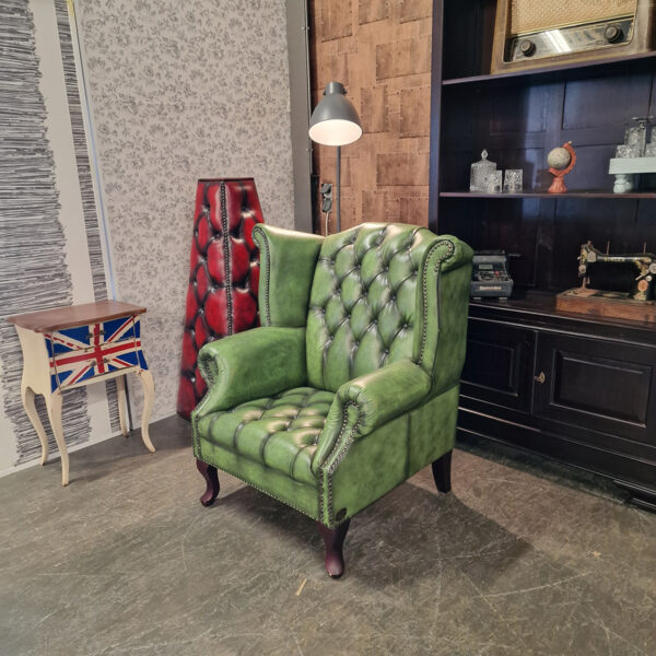King Fauteuil - Antiek limoen groen met knopenzit
