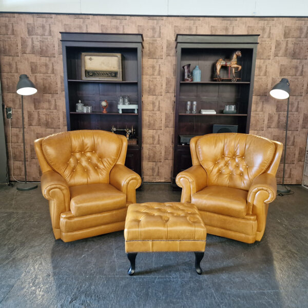Haeck draaibare fauteuils + hocker set - Golden Oak