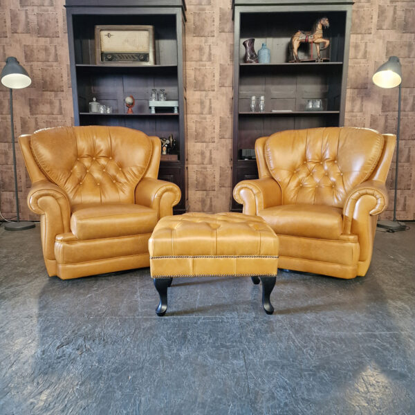 Haeck draaibare fauteuils + hocker set - Golden Oak