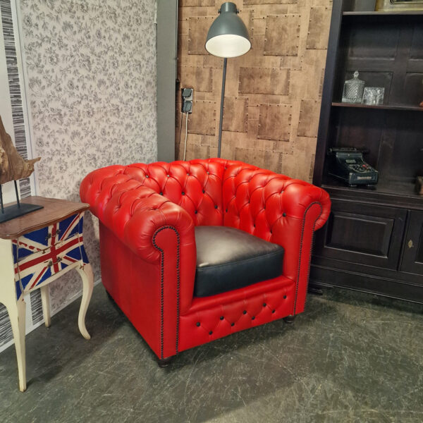 Chesterfield Brighton Fauteuil - Rood/Zwart