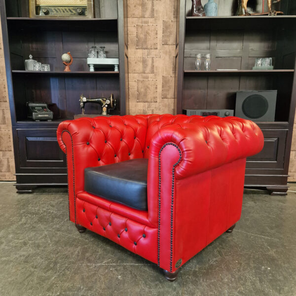 Chesterfield Brighton Fauteuil - Rood/Zwart